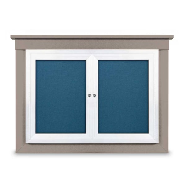 36"x36" 1-Door Enclosed Letterboard, Blue Vinyl/Walnut